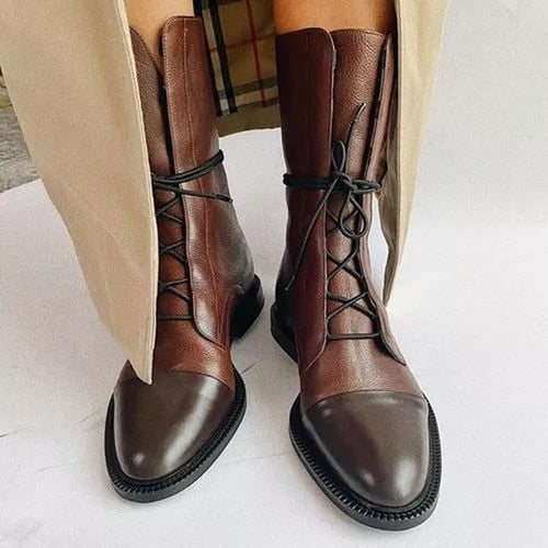 Eulalie Leather Lace-Up Pointed Toe Block Heel Boots