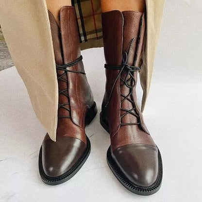 Eulalie Leather Lace-Up Pointed Toe Block Heel Boots