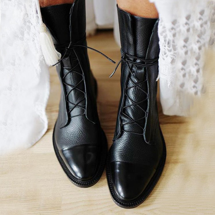 Eulalie Leather Lace-Up Pointed Toe Block Heel Boots