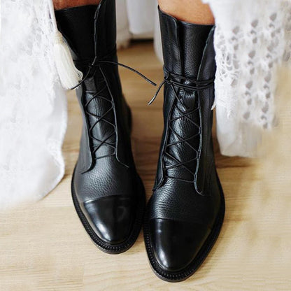 Eulalie Leather Lace-Up Pointed Toe Block Heel Boots