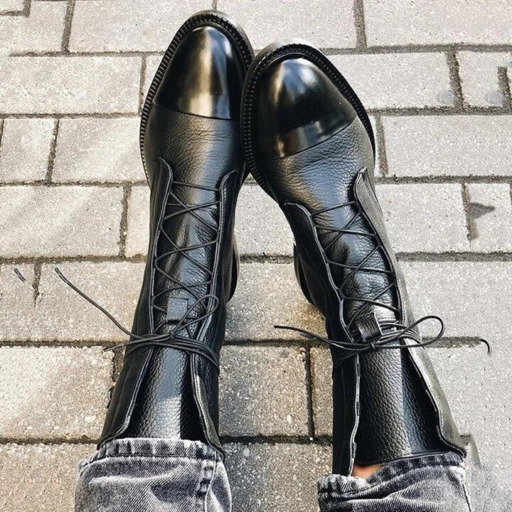 Eulalie Leather Lace-Up Pointed Toe Block Heel Boots