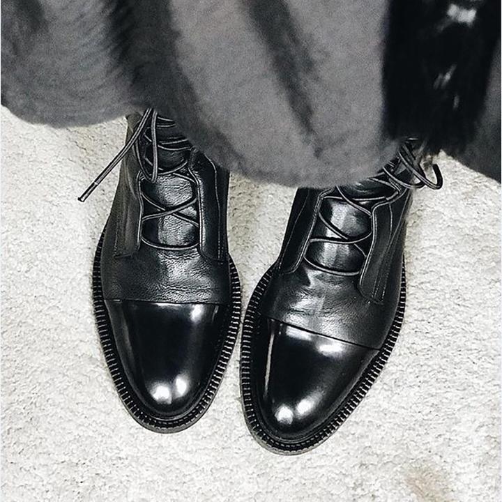 Eulalie Leather Lace-Up Pointed Toe Block Heel Boots
