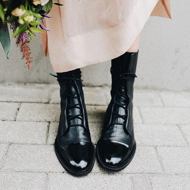 Eulalie Leather Lace-Up Pointed Toe Block Heel Boots