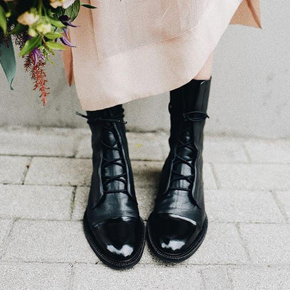 Eulalie Leather Lace-Up Pointed Toe Block Heel Boots