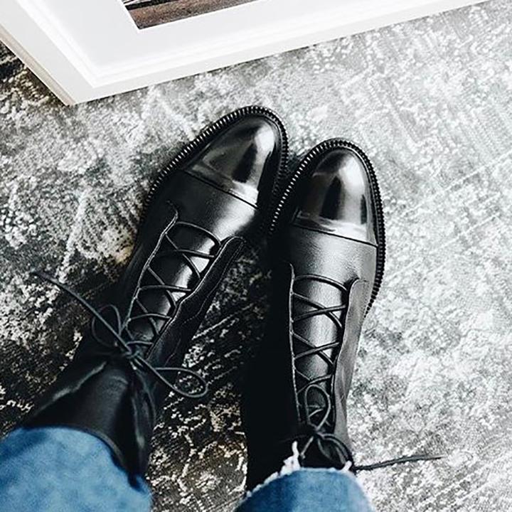 Eulalie Leather Lace-Up Pointed Toe Block Heel Boots