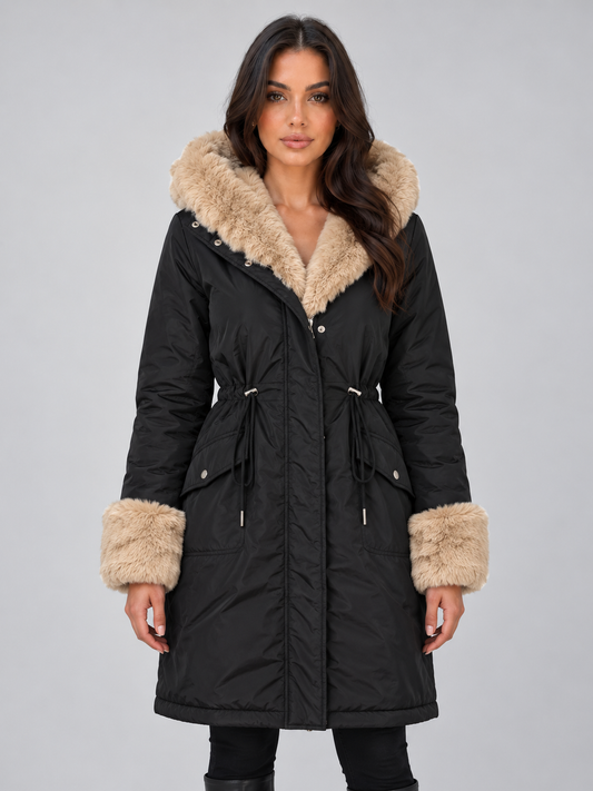 Cassandra Faux Fur Trim Drawstring Waist Hooded Parka