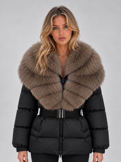 Valeska Faux Fur Collar Belted Puffer Jacket