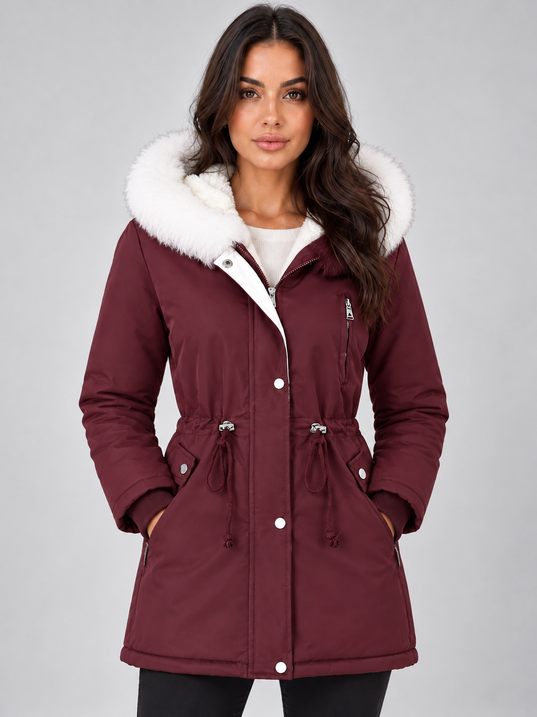 Maribel Faux Fur Lined Drawstring Waist Winter Parka