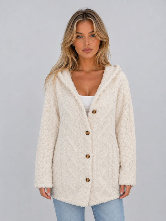 Cosima Longline Hooded Button Front Teddy Cardigan