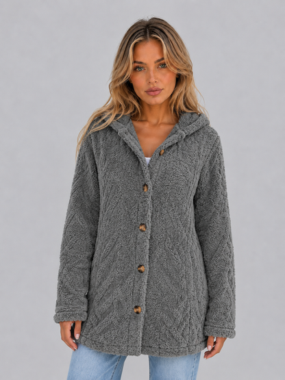 Cosima Longline Hooded Button Front Teddy Cardigan