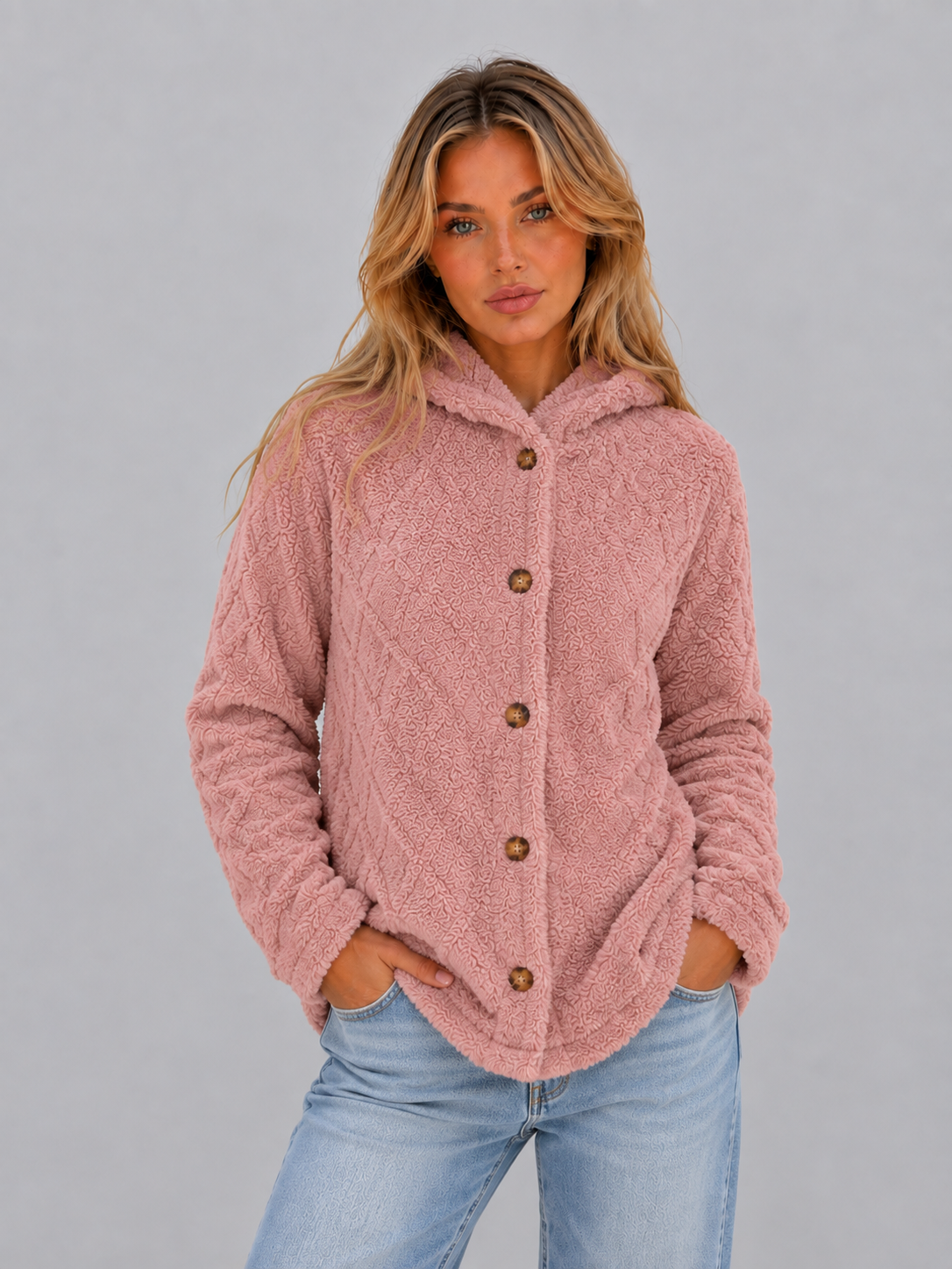 Cosima Longline Hooded Button Front Teddy Cardigan