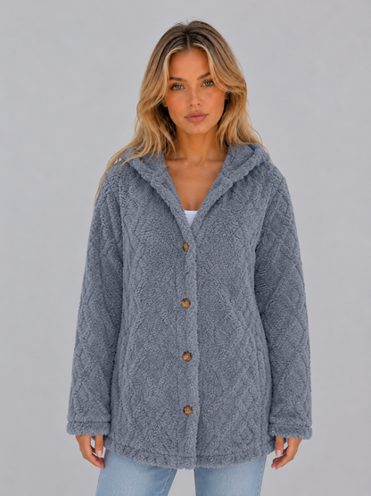 Cosima Longline Hooded Button Front Teddy Cardigan
