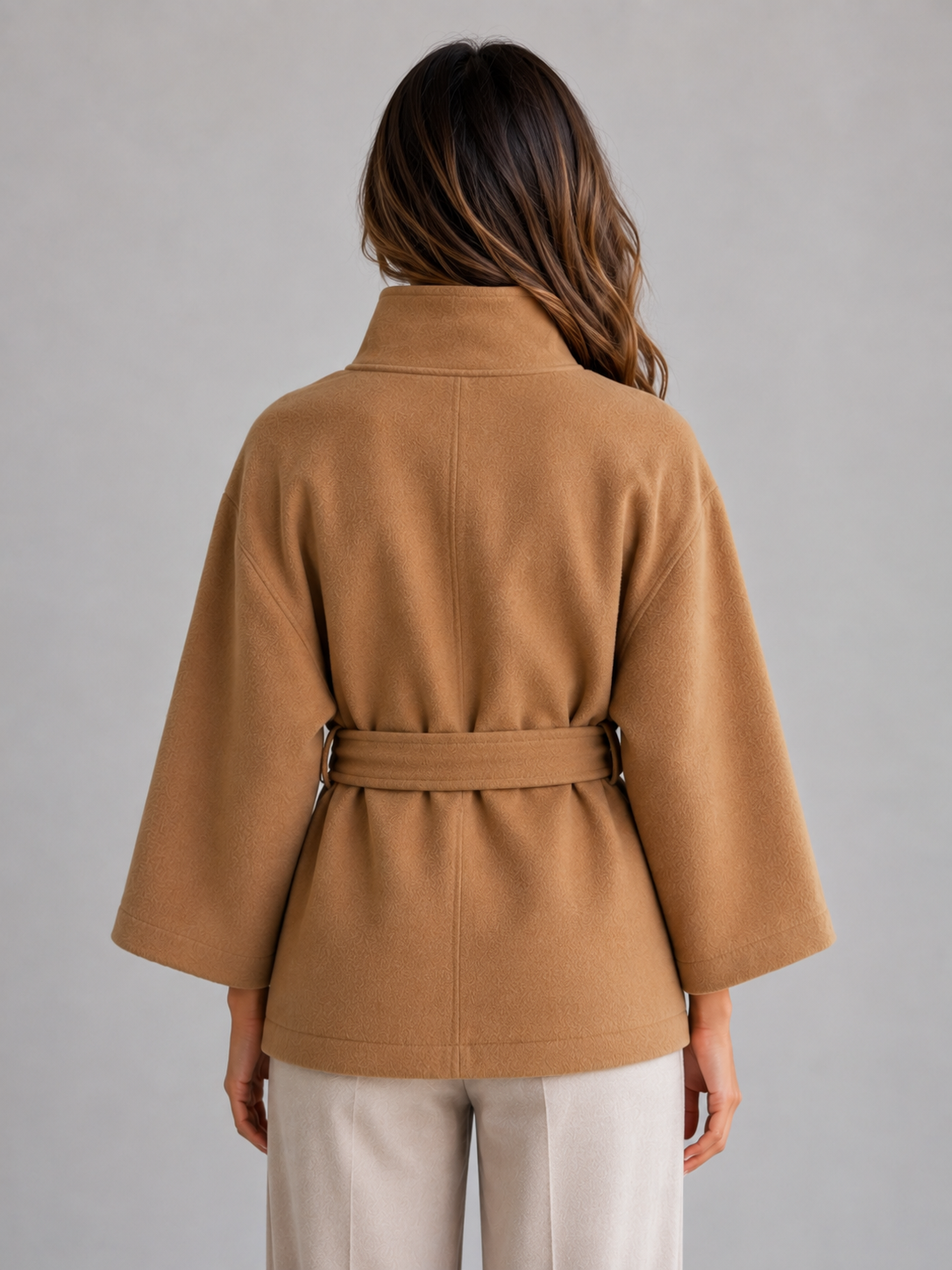 Celina Belted Stand Collar Cape Jacket