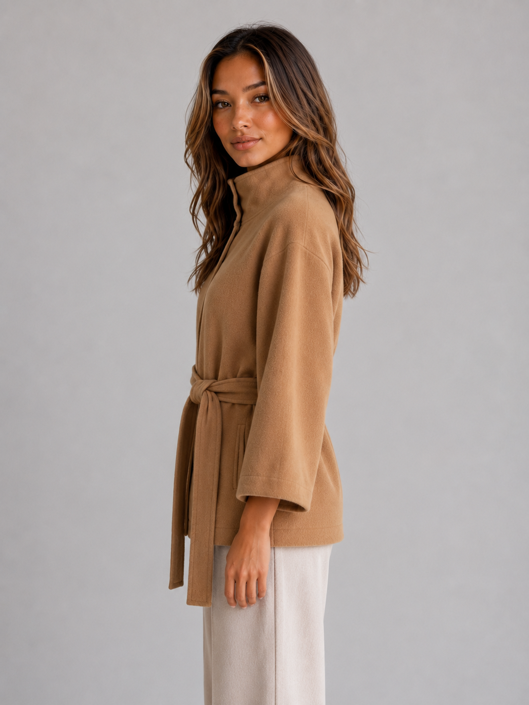Celina Belted Stand Collar Cape Jacket