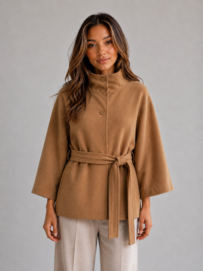 Celina Belted Stand Collar Cape Jacket