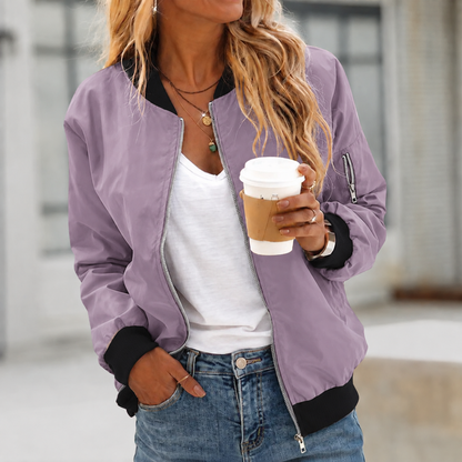 Adelia Lightweight Zip Pocket Bomber Jacket