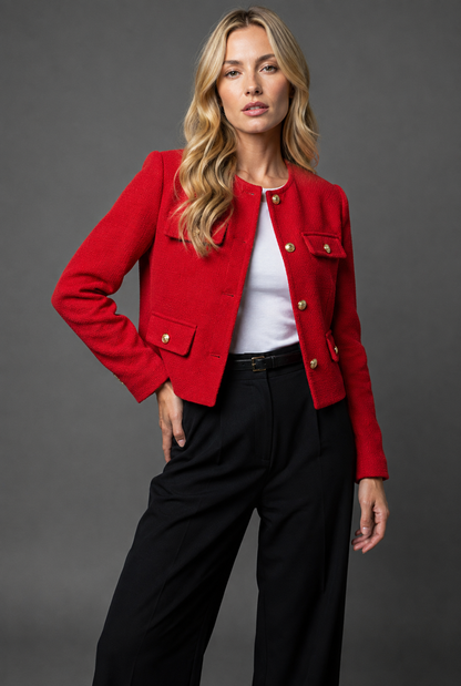 Jolene Cropped Gold Button Tweed Blazer
