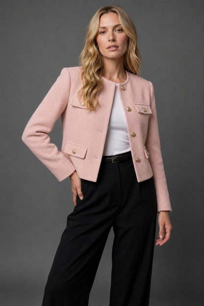 Jolene Cropped Gold Button Tweed Blazer