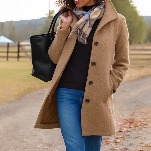 Etta High Collar Fitted Mid Length Coat