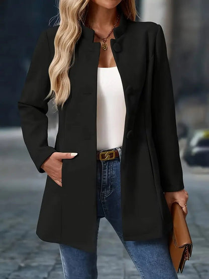 Nadine Fitted Stand Collar Button Front Coat