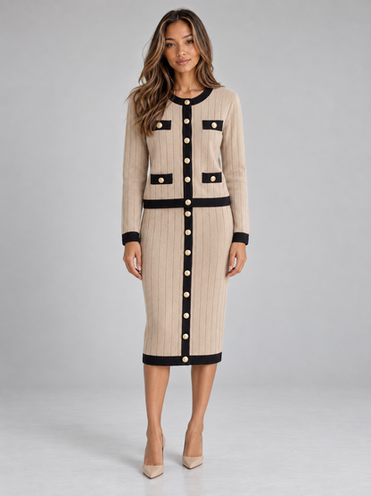 Letitia Ribbed Knit Cardigan Midi Skirt Co-Ord Set