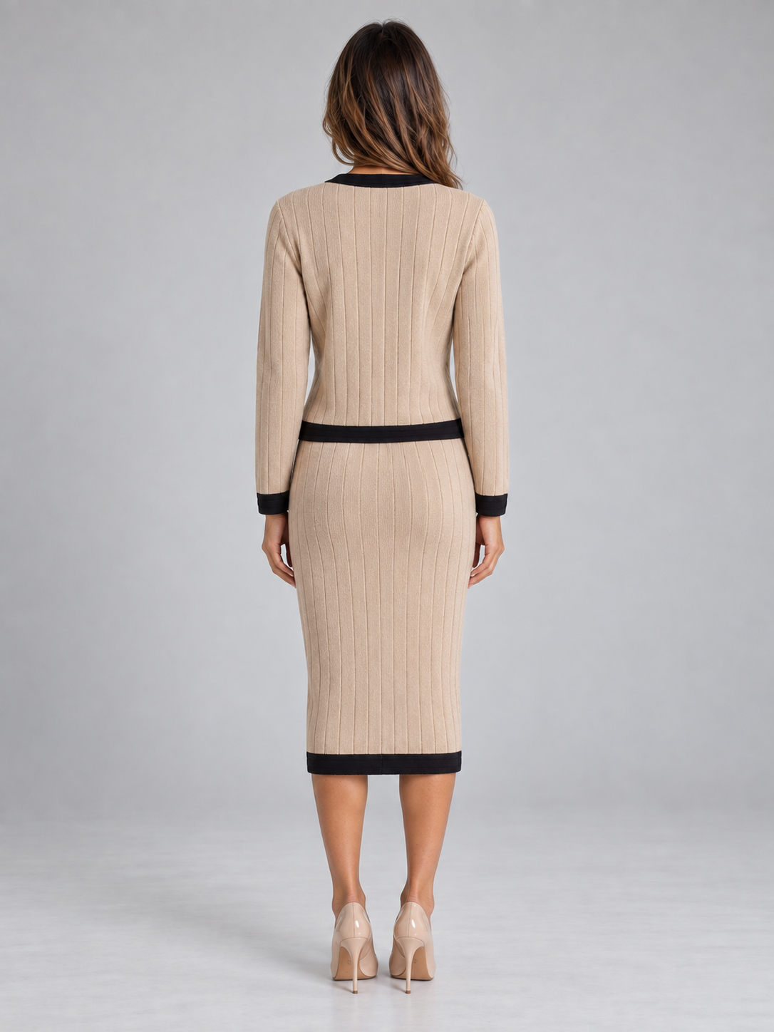 Letitia Ribbed Knit Cardigan Midi Skirt Co-Ord Set