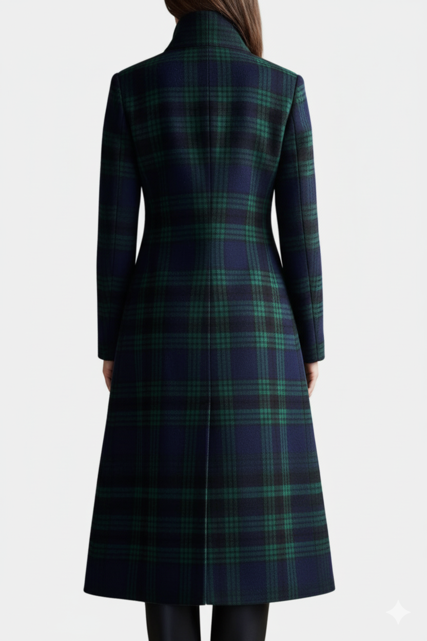 Saskia Straight Cut Long Plaid Coat
