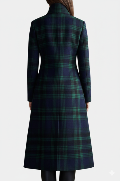 Saskia Straight Cut Long Plaid Coat