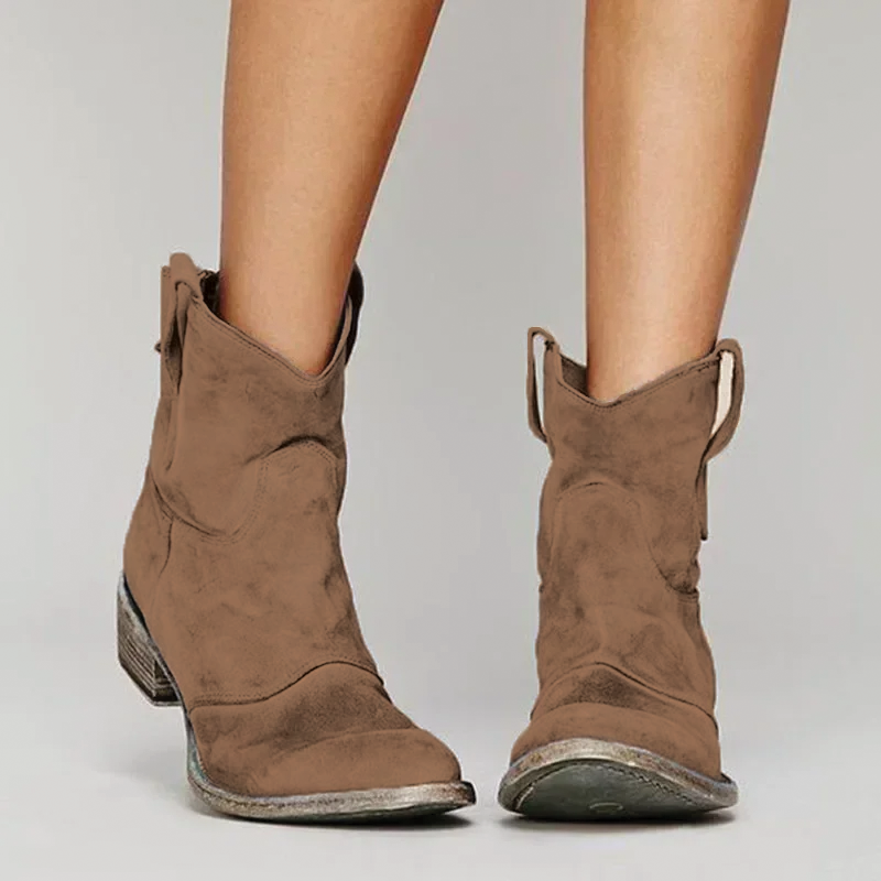 Colette Nubuck Low Block Heel Western Ankle Boots