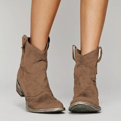 Colette Nubuck Low Block Heel Western Ankle Boots