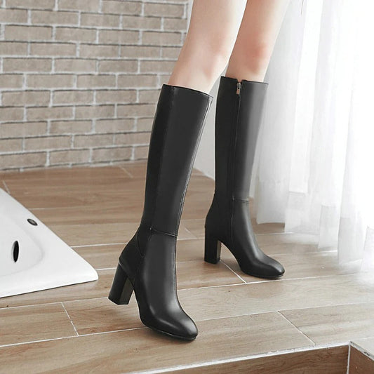 Violette Vegan Leather Square Toe Knee High Boots