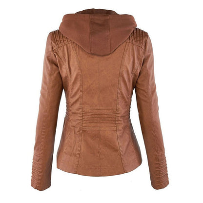 Nerina Removable Hood Vegan Leather Biker Jacket