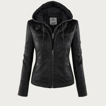 Nerina Removable Hood Vegan Leather Biker Jacket