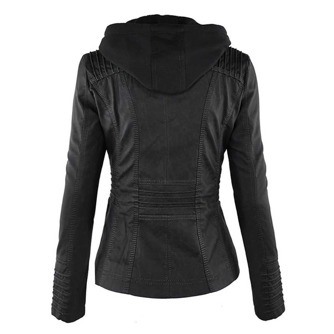 Nerina Removable Hood Vegan Leather Biker Jacket