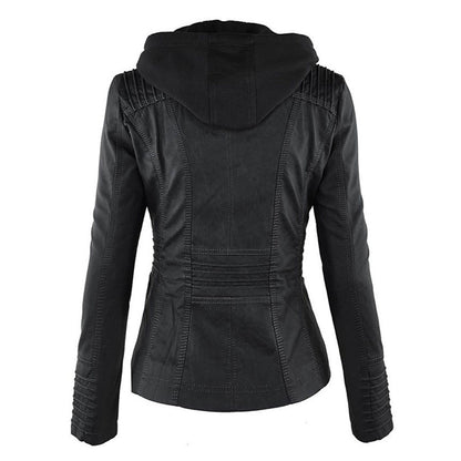 Nerina Removable Hood Vegan Leather Biker Jacket