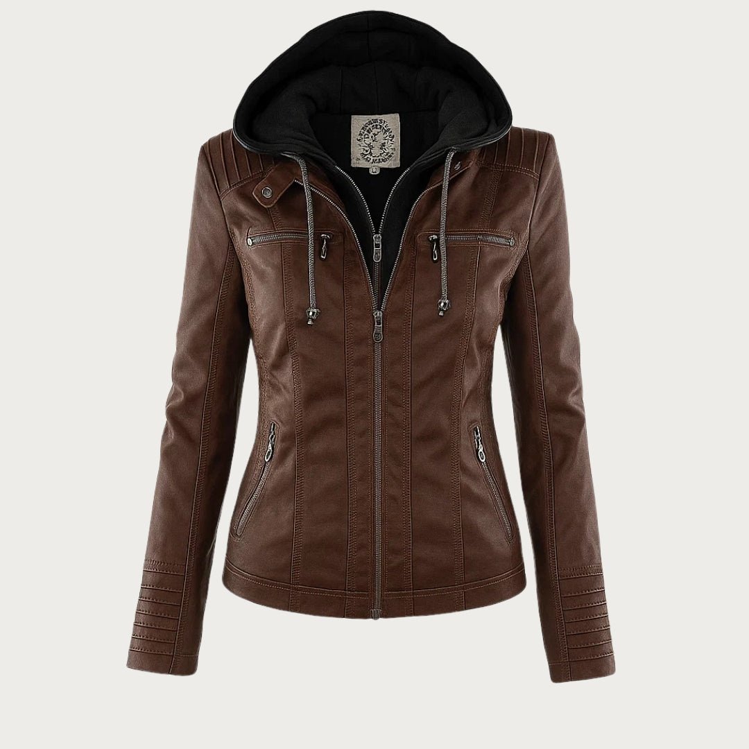 Nerina Removable Hood Vegan Leather Biker Jacket