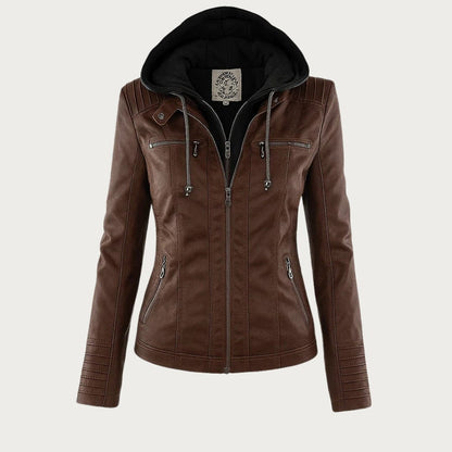 Nerina Removable Hood Vegan Leather Biker Jacket