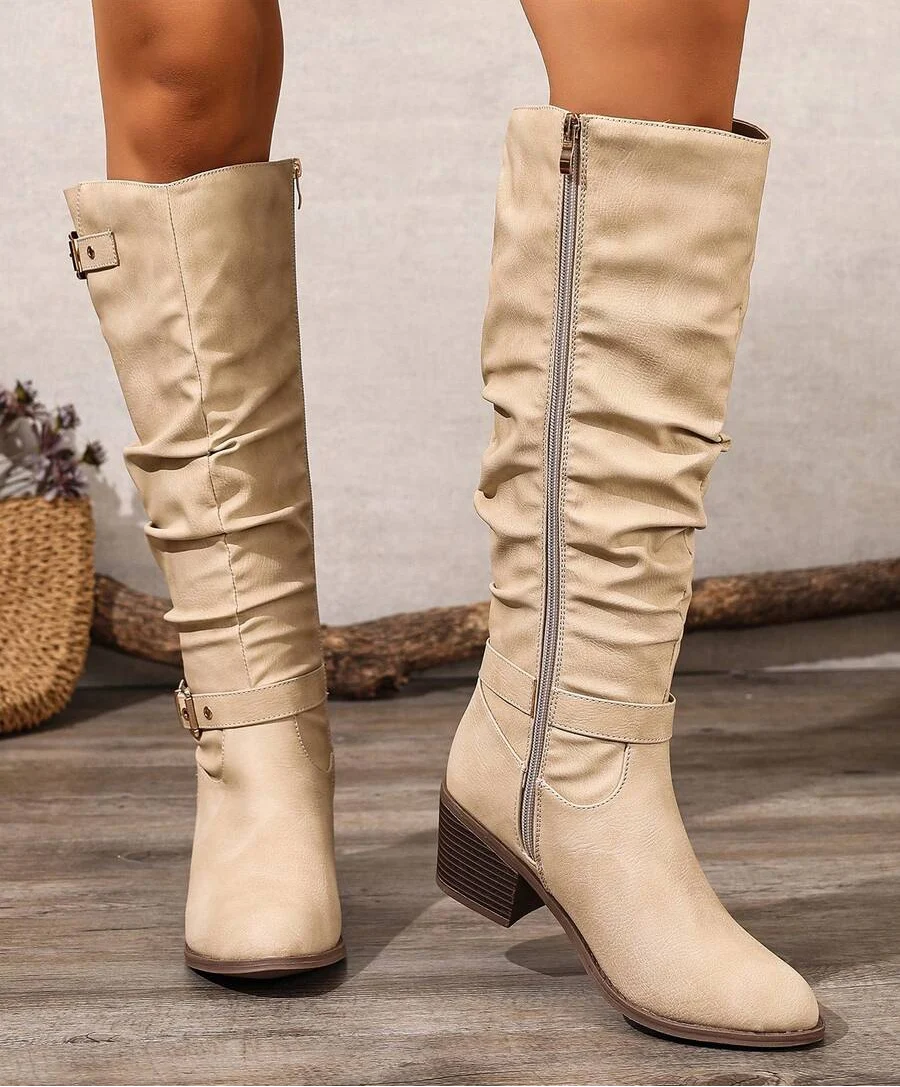 Wilhelmina Double Buckle Vegan Leather Knee High Boots