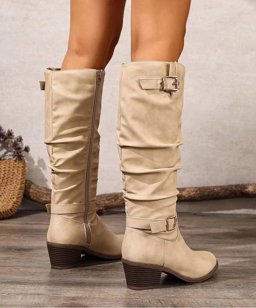 Wilhelmina Double Buckle Vegan Leather Knee High Boots