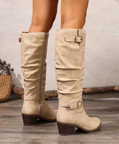 Wilhelmina Double Buckle Vegan Leather Knee High Boots