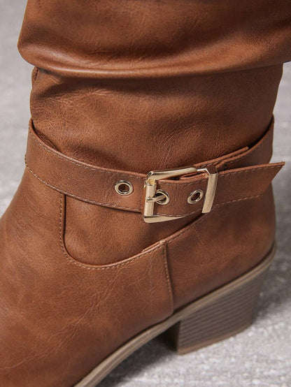 Wilhelmina Double Buckle Vegan Leather Knee High Boots