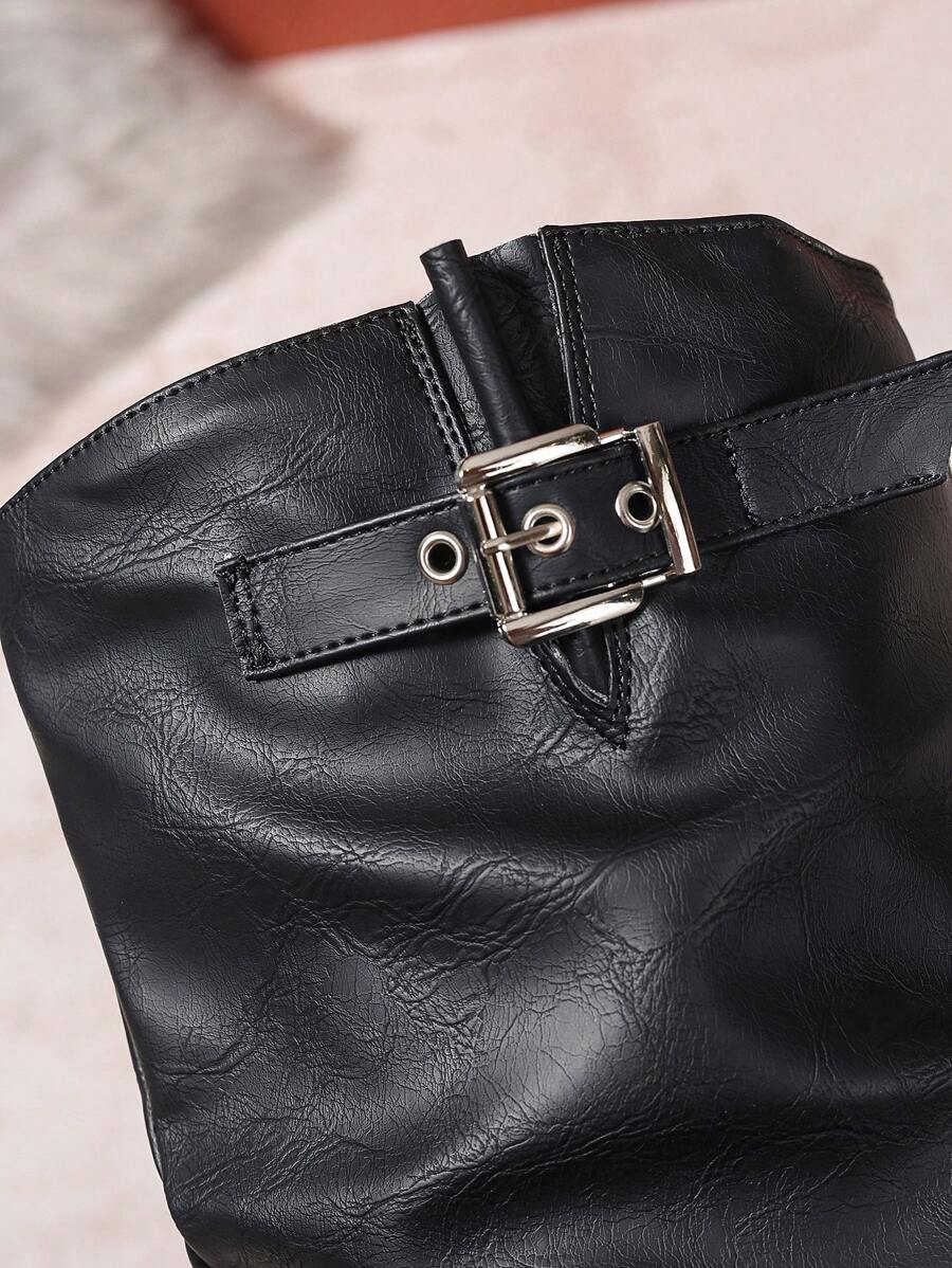 Wilhelmina Double Buckle Vegan Leather Knee High Boots