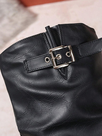 Wilhelmina Double Buckle Vegan Leather Knee High Boots