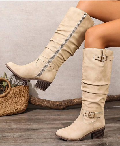 Wilhelmina Double Buckle Vegan Leather Knee High Boots