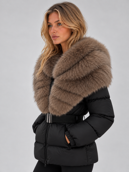 Valeska Faux Fur Collar Belted Puffer Jacket