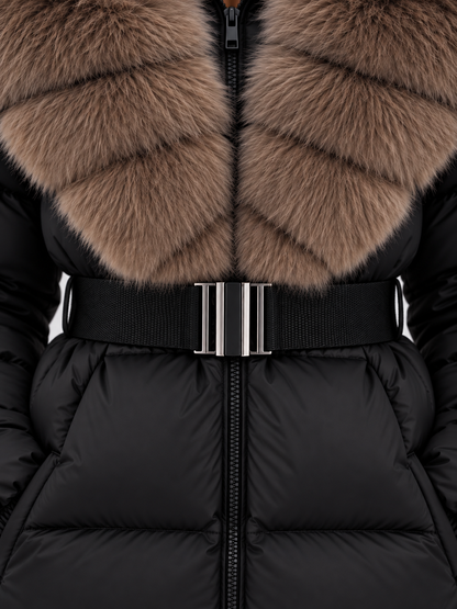 Valeska Faux Fur Collar Belted Puffer Jacket