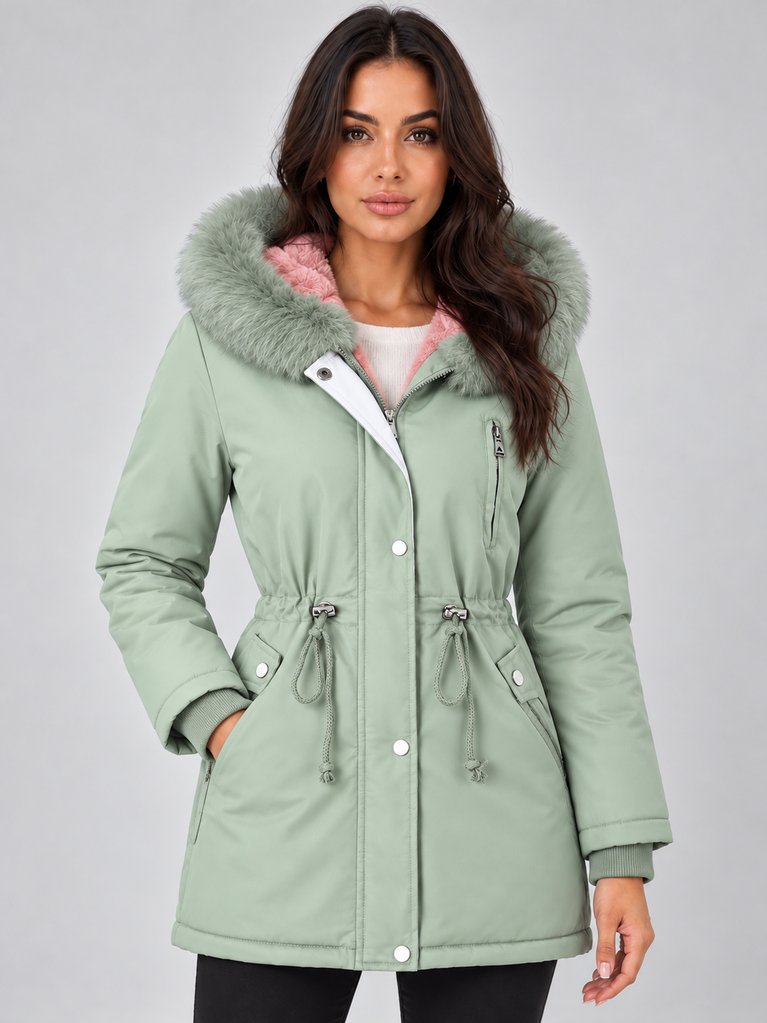 Maribel Faux Fur Lined Drawstring Waist Winter Parka