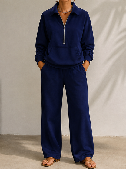 Ismerie Half Zip Sweatshirt Wide Leg Trouser Set