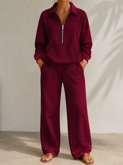 Ismerie Half Zip Sweatshirt Wide Leg Trouser Set