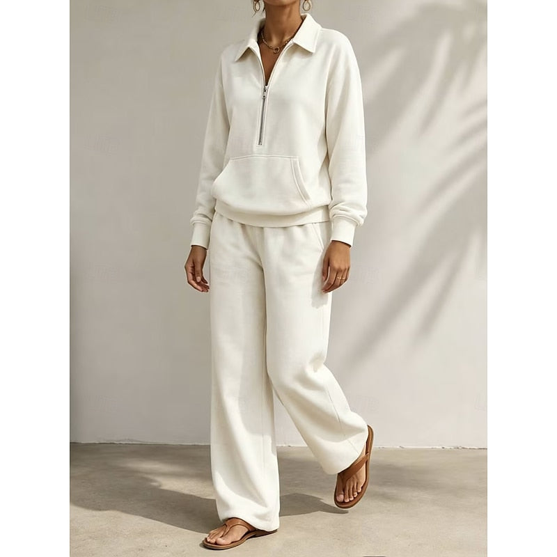 Ismerie Half Zip Sweatshirt Wide Leg Trouser Set